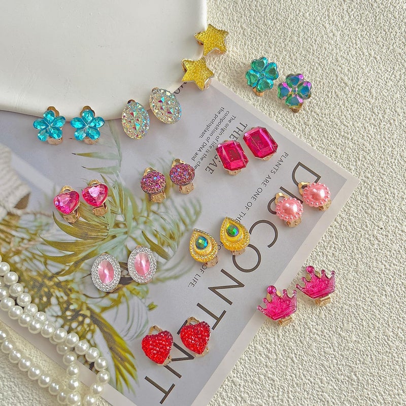 ELEMIRSA 24 Pairs Clip On Earrings Little Girl Party Favor Princess Clip on Earrings Dress Up Pretend Play Earrings for Little Girl Kids Toddlers Jewelry Set - Image 4